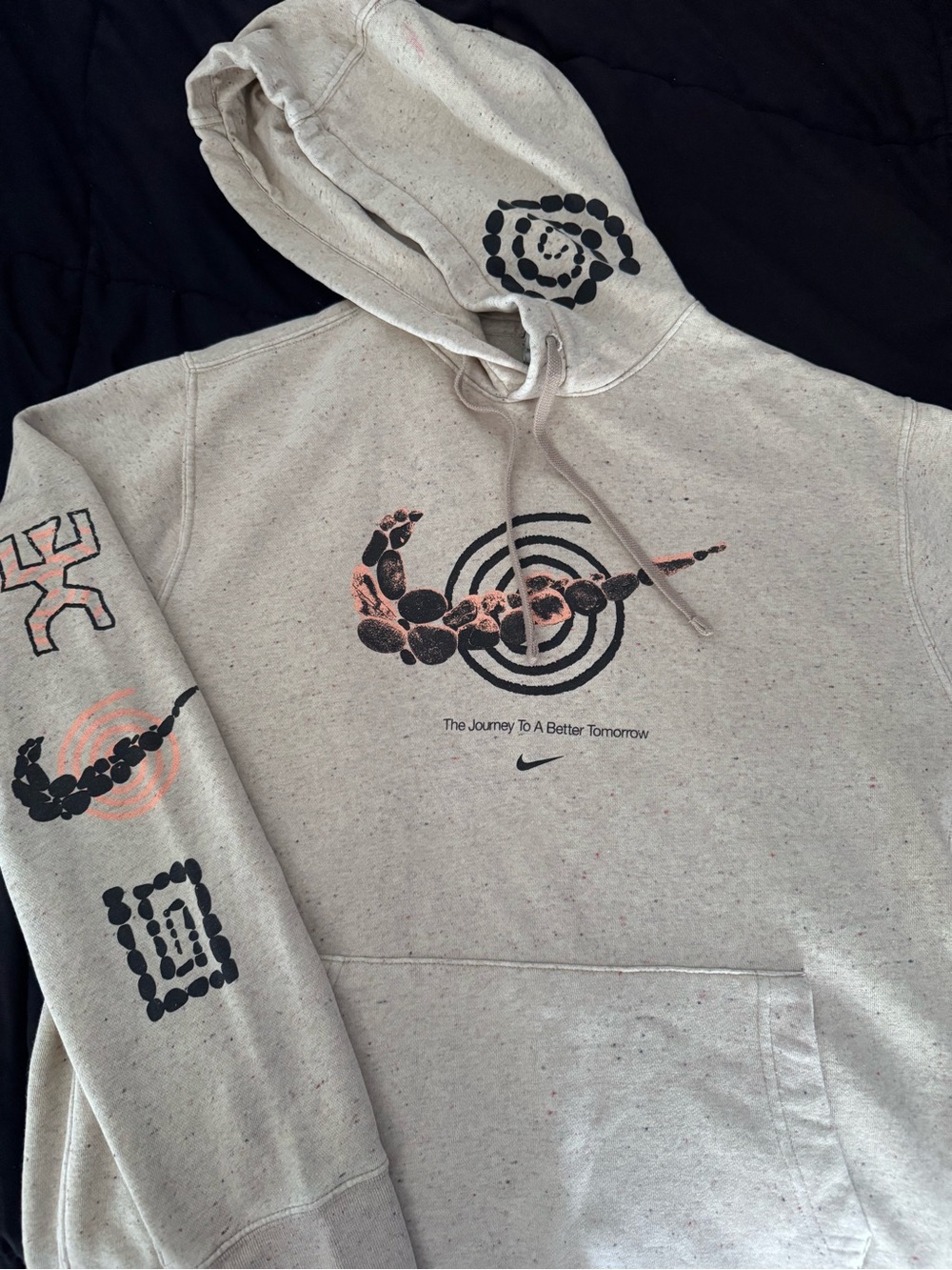 Men’s Nike Speckled Beige Hoodie with Black Logo size Medium